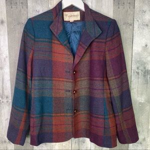 JOHN MEYER Vintage Wool Plaid Multicolor Blazer Jacket Size 8